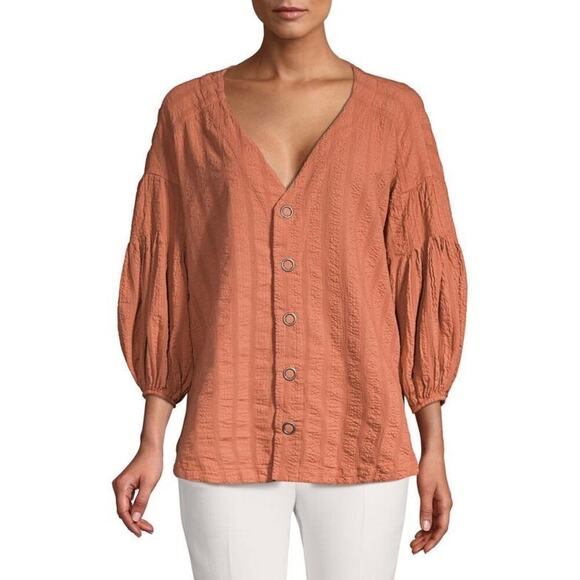 Free People Orange Button Up Feel It Still Balloon Casual Sleeve Shirt Size S - Picture 1 of 6